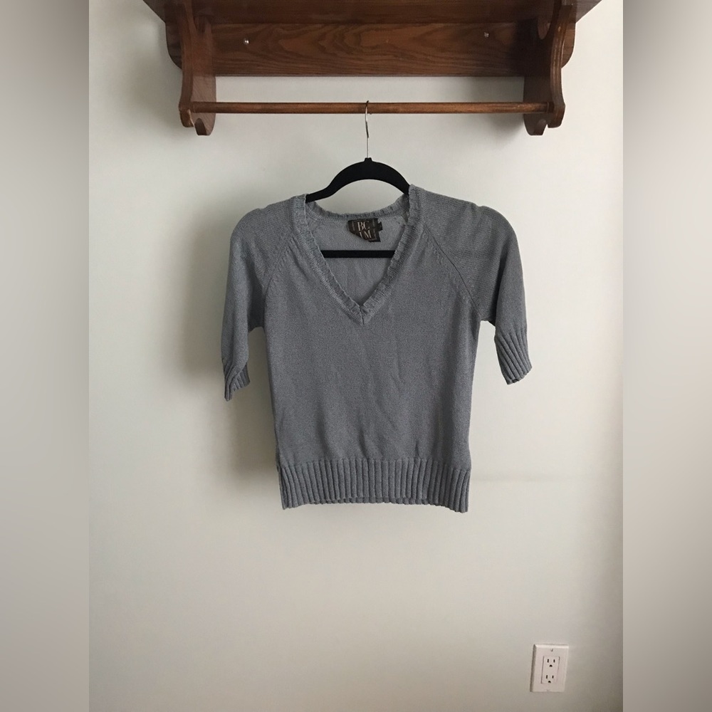 BCIM Blue Knit Cropped Sleeve Shirt S